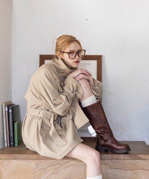 clear（クリア）の「ウエストベルトミドル丈トレンチジャケット（トレンチコート・レディース・アイボリー/ベージュ/グレー・F）」の13枚目の写真