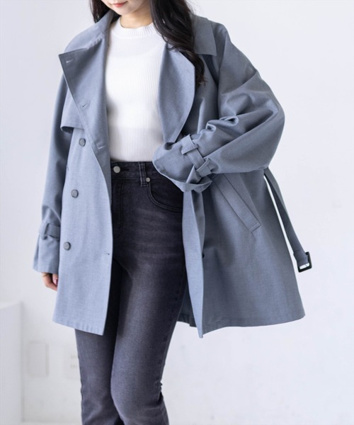 clear（クリア）の「ウエストベルトミドル丈トレンチジャケット（トレンチコート・レディース・アイボリー/ベージュ/グレー・F）」の14枚目の写真