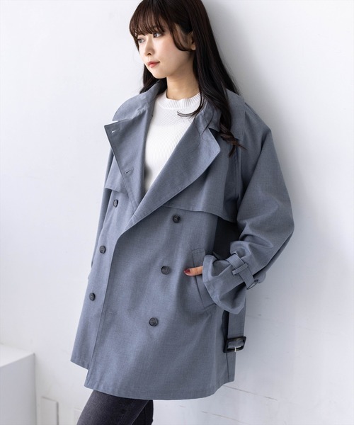 clear（クリア）の「ウエストベルトミドル丈トレンチジャケット（トレンチコート・レディース・アイボリー/ベージュ/グレー・F）」の17枚目の写真