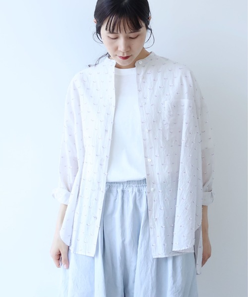 yuni（ユニ　）の「Cotton/Nylon ラメジャカード wide シャツ（シャツ/ブラウス・レディース・グレー/ピンク/ネイビー・FREE）」の3枚目の写真