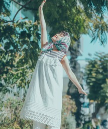 Dot＆Stripes CHILD WOMAN | コットンリネンキャンバス フラワーカットワークキャミワンピース(ワンピース)