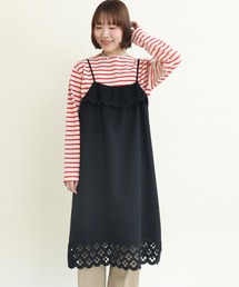 Dot&Stripes CHILD WOMAN | コットンリネンキャンバス フラワーカットワークキャミワンピース(ワンピース)