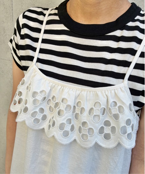 Dot＆Stripes CHILD WOMAN（ドットアンドストライプス　チャイルドウーマン）の「コットンリネンキャンバス フラワーカットワークキャミワンピース（ワンピース・レディース・ホワイト・FREE）」の21枚目の写真