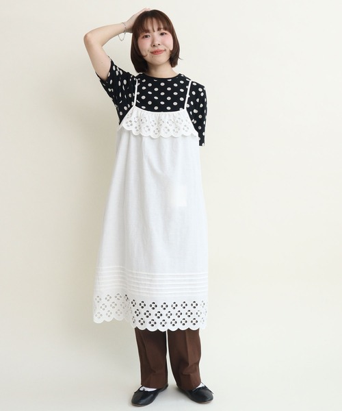 Dot&Stripes CHILD WOMAN(ドットアンドストライプス チャイルドウーマン)の「コットンリネンキャンバス フラワーカットワークキャミワンピース(ワンピース・レディース・ホワイト/ブラック・FREE)」の20枚目の写真