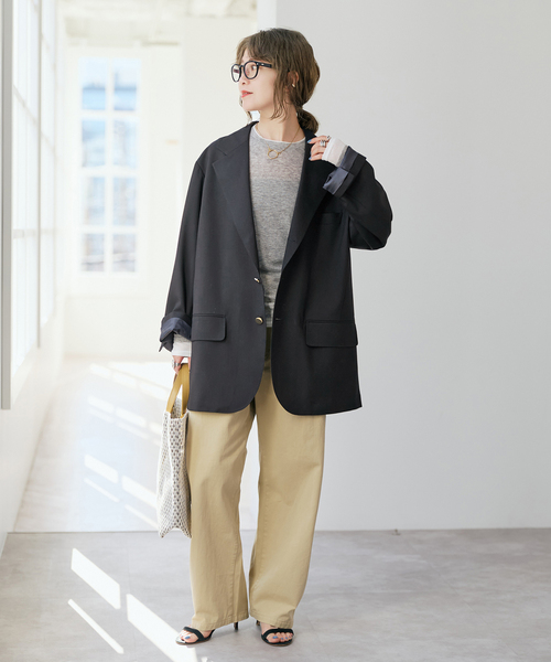 Spick & Span(スピックアンドスパン)の「VIAN / ヴィアン 別注ビッグ ジャケット シングル(テーラードジャケット・レディース・ネイビー/ベージュ・36)」の4枚目の写真