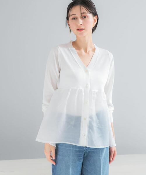 URBAN RESEARCH ROSSO WOMEN(アーバンリサーチ ロッソ)の「『WEB限定』ドッキングペプラムカーディガン(ニット/セーター・レディース・ブラック/グリーン系その他/ホワイト・FREE)」の5枚目の写真