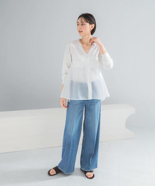 URBAN RESEARCH ROSSO WOMEN(アーバンリサーチ ロッソ)の「『WEB限定』ドッキングペプラムカーディガン(ニット/セーター・レディース・ブラック/グリーン系その他/ホワイト・FREE)」の7枚目の写真