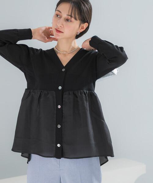 URBAN RESEARCH ROSSO WOMEN(アーバンリサーチ ロッソ)の「『WEB限定』ドッキングペプラムカーディガン(ニット/セーター・レディース・ブラック/グリーン系その他/ホワイト・FREE)」の14枚目の写真