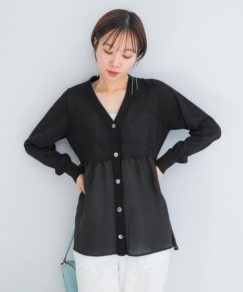 URBAN RESEARCH ROSSO WOMEN(アーバンリサーチ ロッソ)の「『WEB限定』ドッキングペプラムカーディガン(カーディガン/ボレロ・レディース・ブラック/グリーン系その他/ホワイト・FREE)」の22枚目の写真