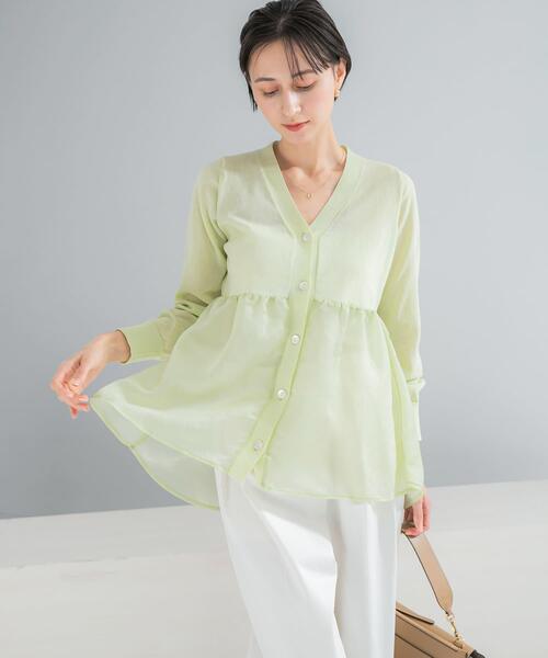 URBAN RESEARCH ROSSO WOMEN(アーバンリサーチ ロッソ)の「『WEB限定』ドッキングペプラムカーディガン(カーディガン/ボレロ・レディース・ブラック/グリーン系その他/ホワイト・FREE)」の5枚目の写真