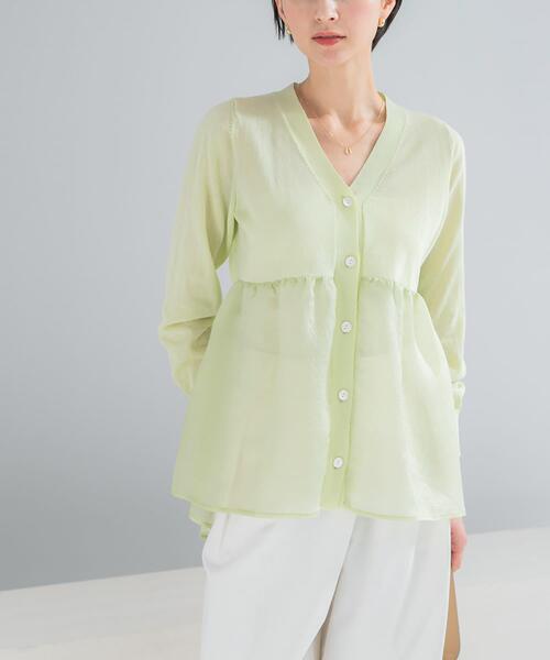 URBAN RESEARCH ROSSO WOMEN(アーバンリサーチ ロッソ)の「『WEB限定』ドッキングペプラムカーディガン(カーディガン/ボレロ・レディース・ブラック/グリーン系その他/ホワイト・FREE)」の6枚目の写真