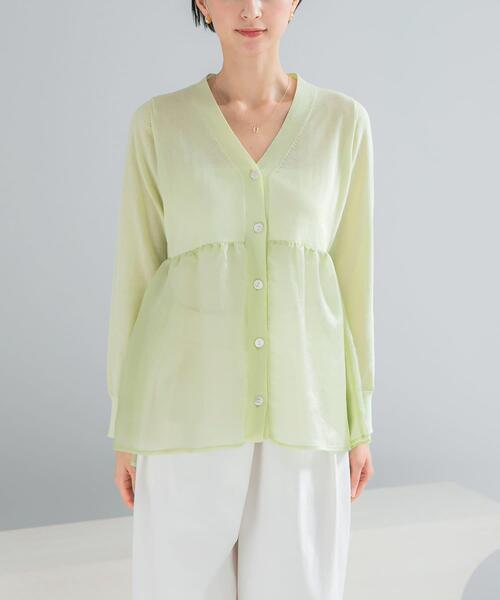 URBAN RESEARCH ROSSO WOMEN(アーバンリサーチ ロッソ)の「『WEB限定』ドッキングペプラムカーディガン(カーディガン/ボレロ・レディース・ブラック/グリーン系その他/ホワイト・FREE)」の9枚目の写真
