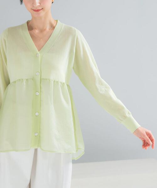URBAN RESEARCH ROSSO WOMEN(アーバンリサーチ ロッソ)の「『WEB限定』ドッキングペプラムカーディガン(カーディガン/ボレロ・レディース・ブラック/グリーン系その他/ホワイト・FREE)」の12枚目の写真