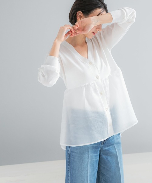 URBAN RESEARCH ROSSO WOMEN（アーバンリサーチ　ロッソ）の「『WEB限定』ドッキングペプラムカーディガン（ニット/セーター・レディース・ブラック/グリーン系その他/ホワイト・FREE）」の2枚目の写真