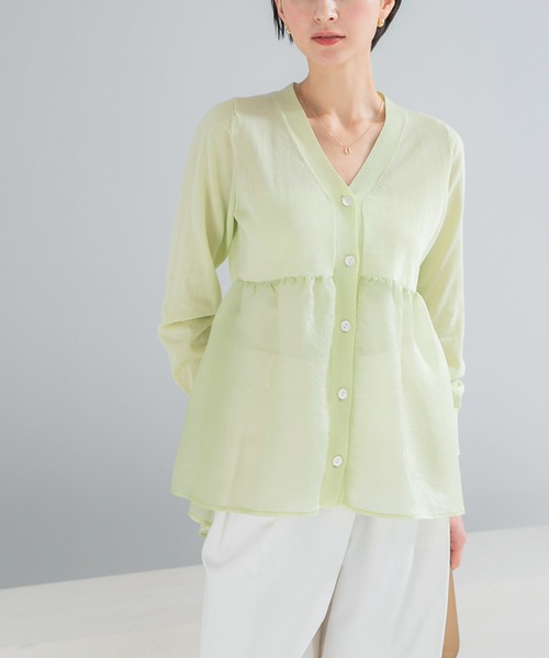 URBAN RESEARCH ROSSO WOMEN（アーバンリサーチ　ロッソ）の「『WEB限定』ドッキングペプラムカーディガン（ニット/セーター・レディース・ブラック/グリーン系その他/ホワイト・FREE）」の11枚目の写真