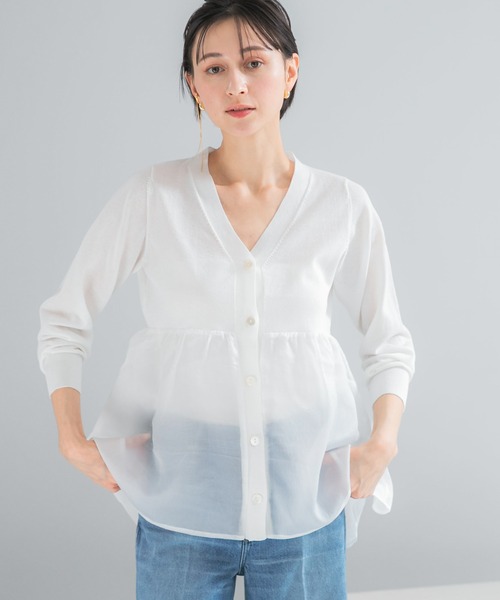 URBAN RESEARCH ROSSO WOMEN（アーバンリサーチ　ロッソ）の「『WEB限定』ドッキングペプラムカーディガン（ニット/セーター・レディース・ブラック/グリーン系その他/ホワイト・FREE）」の14枚目の写真