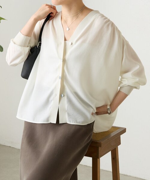 BEARDSLEY(ビアズリー)の「シアーブラウスカーデ(シャツ/ブラウス・レディース・ピンク/ホワイト/ネイビー/ブラック・FREE)」の13枚目の写真