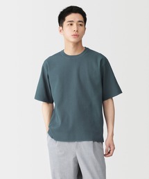 紳士 乾きやすい洗えるリブ編み半袖ニットTシャツ