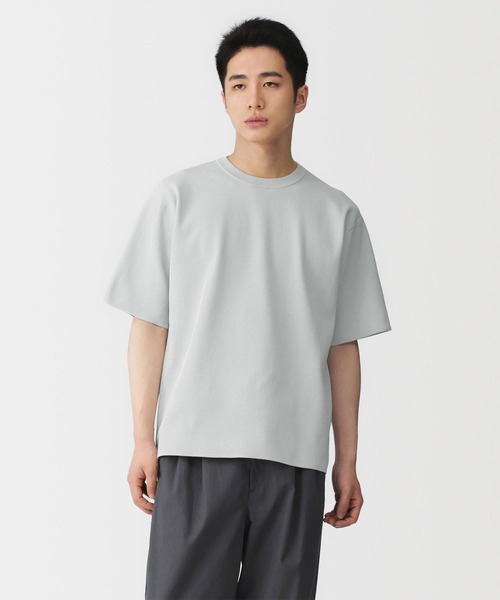 紳士 乾きやすい洗えるリブ編み半袖ニットTシャツ（ニット/セーター