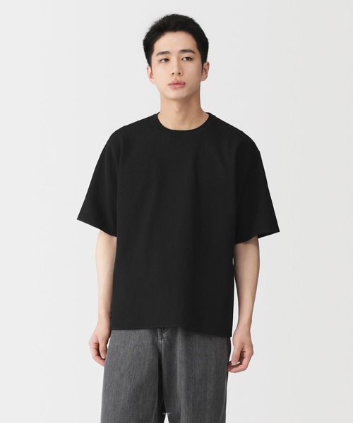 セール】紳士 乾きやすい洗えるリブ編み半袖ニットTシャツ（ニット