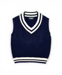 BORN SLIPPY（ボーンスリッピー）の「Cable V-Neck Knit Vest (Navy)（ベスト）」