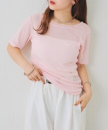 サイドギャザーシアーTシャツ