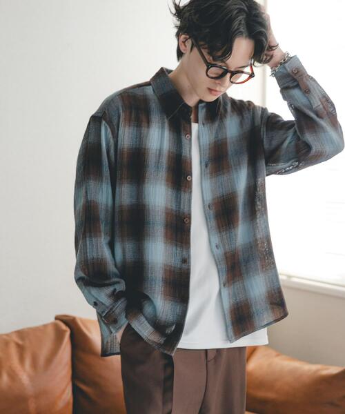 SENSE OF PLACE by URBAN RESEARCH（センスオブプレイスバイアーバンリサーチ）の「オンブレーチェックレギュラーカラーシャツ（シャツ/ブラウス・メンズ・イエロー/ブラック/ブルー・MEDIUM/LARGE）」の8枚目の写真