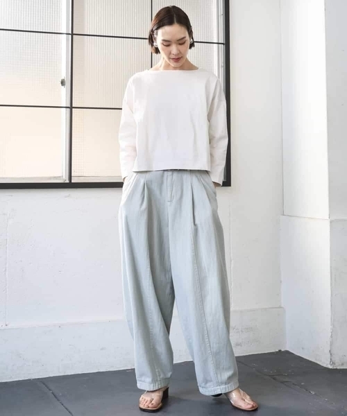 MICHEL KLEIN(ミッシェル・クラン)の「タックデザイン バスクTシャツ(Tシャツ/カットソー・レディース・アイボリー/ブルー・40/38)」の12枚目の写真