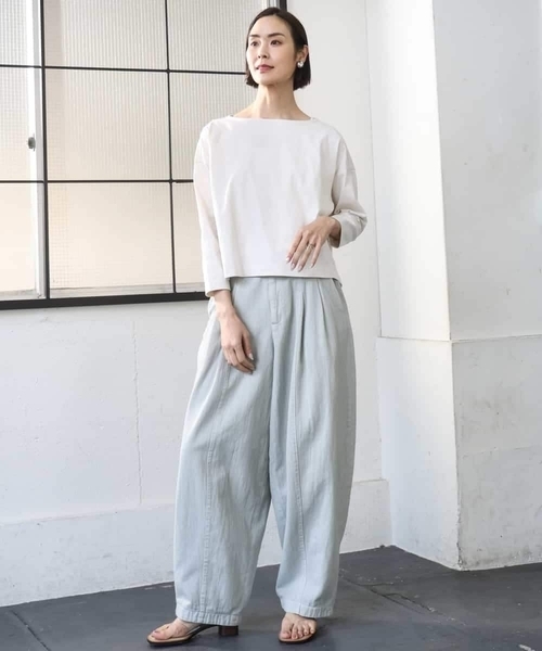 MICHEL KLEIN(ミッシェル・クラン)の「タックデザイン バスクTシャツ(Tシャツ/カットソー・レディース・アイボリー/ブルー・40/38)」の13枚目の写真