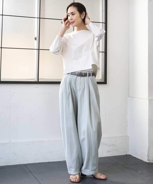 MICHEL KLEIN(ミッシェル・クラン)の「タックデザイン バスクTシャツ(Tシャツ/カットソー・レディース・アイボリー/ブルー・40/38)」の14枚目の写真