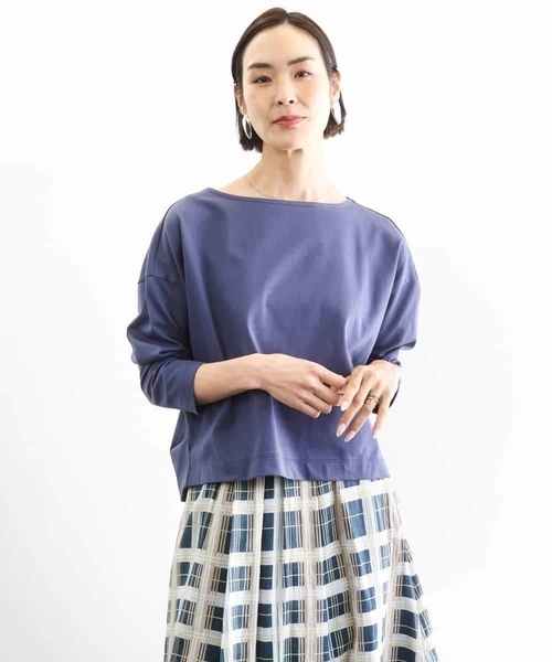 MICHEL KLEIN(ミッシェル・クラン)の「タックデザイン バスクTシャツ(Tシャツ/カットソー・レディース・アイボリー/ブルー・40/38)」の16枚目の写真