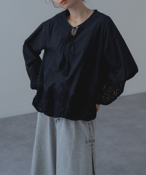 refinedworks(リファインドワークス)の「【refinedworks】裾レース × バルーン シルエット ブラウス(シャツ/ブラウス・レディース・ホワイト/ブラック・FREE)」の1枚目の写真