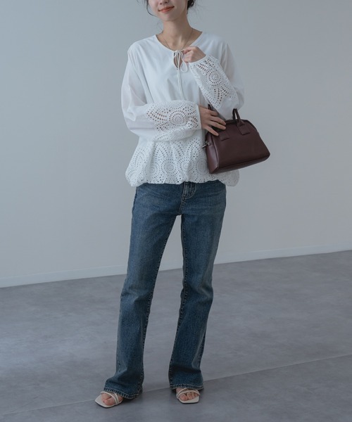 refinedworks(リファインドワークス)の「【refinedworks】裾レース × バルーン シルエット ブラウス(シャツ/ブラウス・レディース・ホワイト/ブラック・FREE)」の5枚目の写真