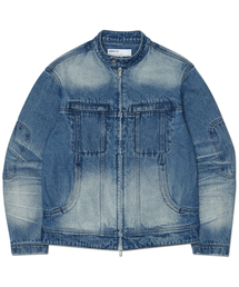 WASHED DENIM RIDER JACKET - WASHED BLUE
