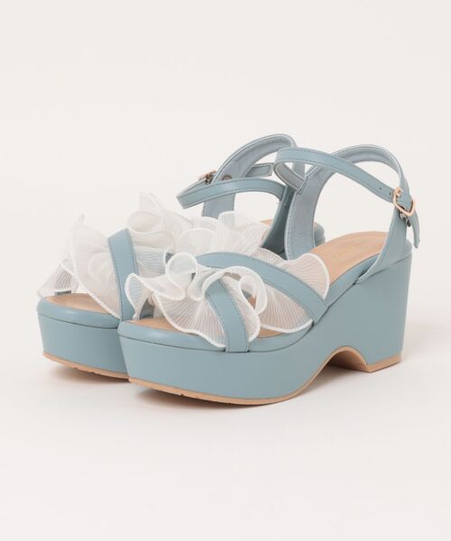 la farfa SHOES（ラ・ファーファ シューズ）の「la farfa shoes フリルリボン 厚底サンダル（サンダル・レディース・アイボリー/ブラック/ブルー・XL/LL/L/M）」の3枚目の写真
