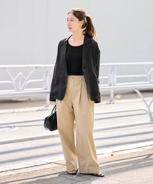 FRAMeWORK（フレームワーク）の「LINENメッシュジャケット（テーラードジャケット・レディース・ベージュ/ブラック・38/36）」の3枚目の写真