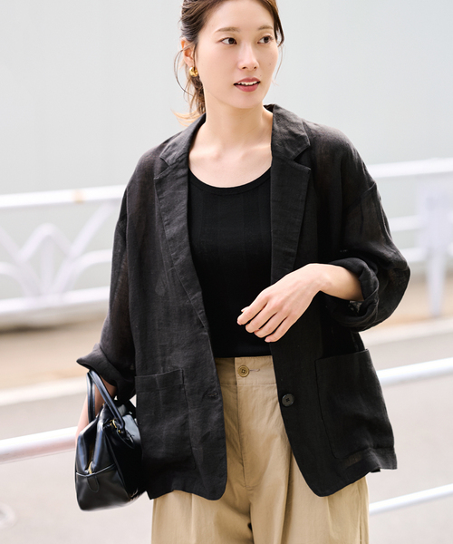 FRAMeWORK（フレームワーク）の「LINENメッシュジャケット（テーラードジャケット・レディース・ベージュ/ブラック・38/36）」の6枚目の写真