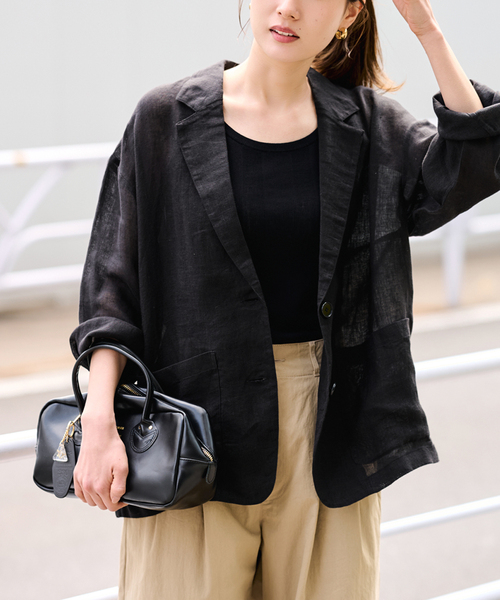 FRAMeWORK（フレームワーク）の「LINENメッシュジャケット（テーラードジャケット・レディース・ベージュ/ブラック・38/36）」の7枚目の写真