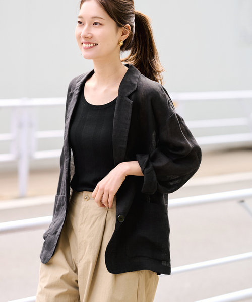 FRAMeWORK（フレームワーク）の「LINENメッシュジャケット（テーラードジャケット・レディース・ベージュ/ブラック・38/36）」の9枚目の写真