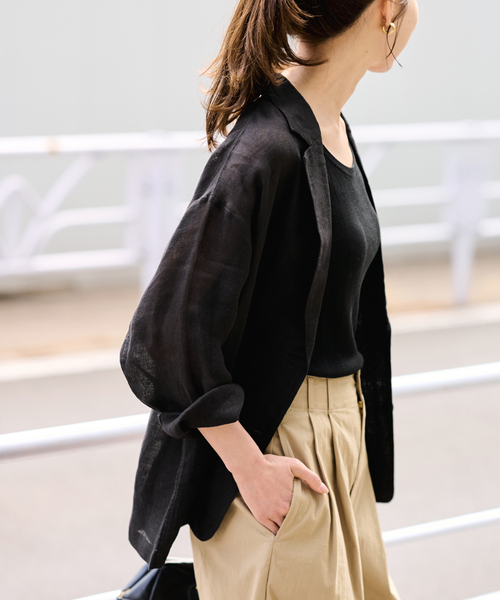 FRAMeWORK（フレームワーク）の「LINENメッシュジャケット（テーラードジャケット・レディース・ベージュ/ブラック・38/36）」の10枚目の写真