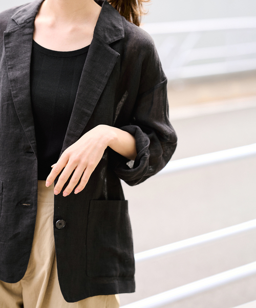 FRAMeWORK（フレームワーク）の「LINENメッシュジャケット（テーラードジャケット・レディース・ベージュ/ブラック・38/36）」の11枚目の写真