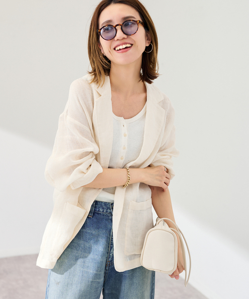 FRAMeWORK（フレームワーク）の「LINENメッシュジャケット（テーラードジャケット・レディース・ベージュ/ブラック・38/36）」の19枚目の写真