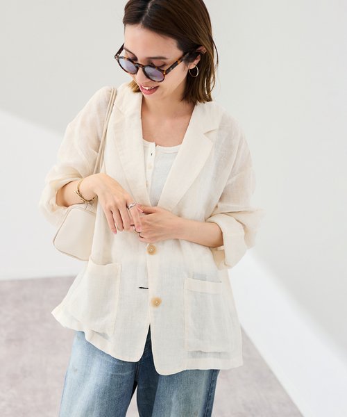 FRAMeWORK（フレームワーク）の「LINENメッシュジャケット（テーラードジャケット・レディース・ベージュ/ブラック・38/36）」の21枚目の写真