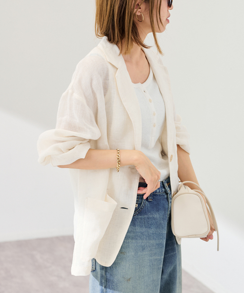 FRAMeWORK（フレームワーク）の「LINENメッシュジャケット（テーラードジャケット・レディース・ベージュ/ブラック・38/36）」の22枚目の写真