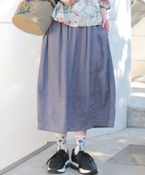 SUPER HAKKA（スーパーハッカ）の「レーヨン麻ストレッチギャザースカート（スカート・レディース・ベージュ/チャコール/ブルー・FREE）」の3枚目の写真