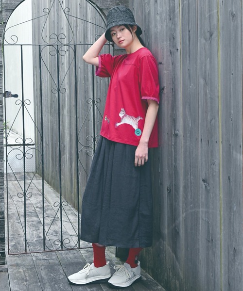 SUPER HAKKA（スーパーハッカ）の「レーヨン麻ストレッチギャザースカート（スカート・レディース・ベージュ/チャコール/ブルー・FREE）」の11枚目の写真