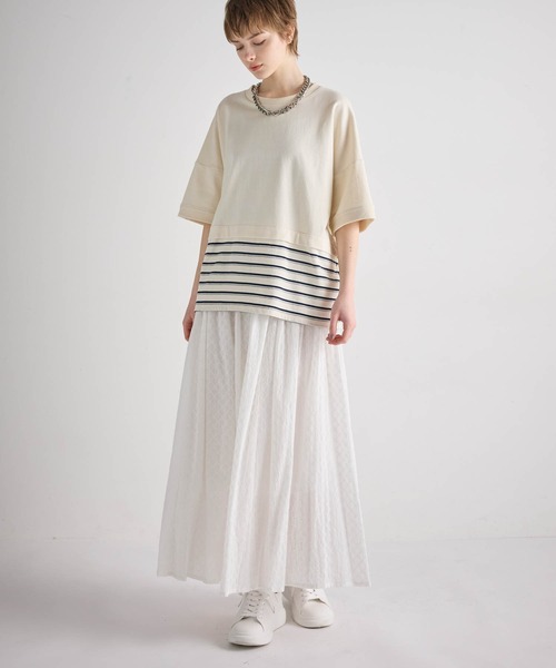 ATSURO TAYAMA（アツロウタヤマ）の「パネルボーダー柄半袖ニット（Tシャツ/カットソー・レディース・ホワイト・M/S）」の9枚目の写真