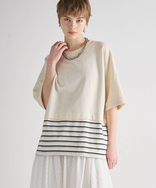 ATSURO TAYAMA（アツロウタヤマ）の「パネルボーダー柄半袖ニット（Tシャツ/カットソー・レディース・ホワイト・M/S）」の3枚目の写真