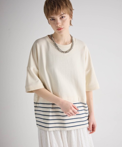 ATSURO TAYAMA（アツロウタヤマ）の「パネルボーダー柄半袖ニット（Tシャツ/カットソー・レディース・ホワイト・M/S）」の4枚目の写真