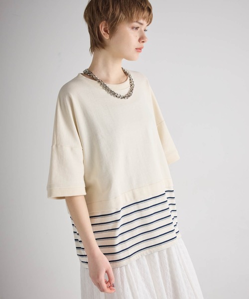 ATSURO TAYAMA（アツロウタヤマ）の「パネルボーダー柄半袖ニット（Tシャツ/カットソー・レディース・ホワイト・M/S）」の6枚目の写真